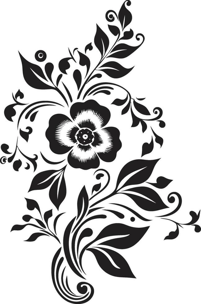 artístico noir floraciones negro icono con hecho a mano diseño intrincado floral grabados mano prestados vector icono