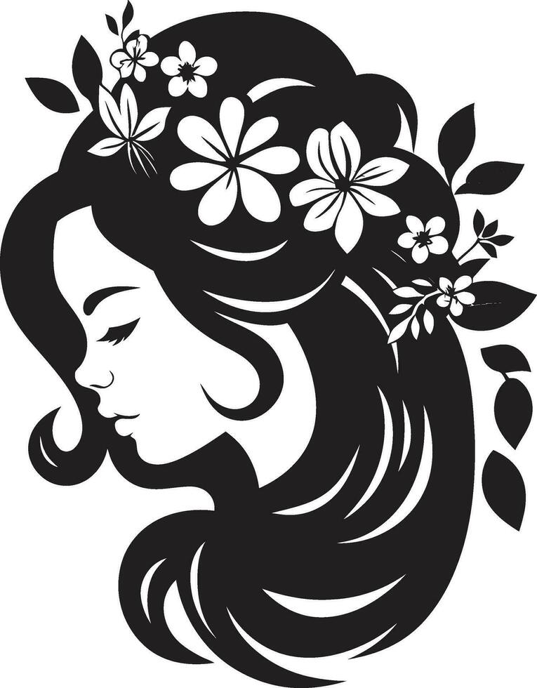 Sophisticated Bloom Aura Handcrafted Emblem Abstract Flora Fusion Black Artistic Face Emblem vector