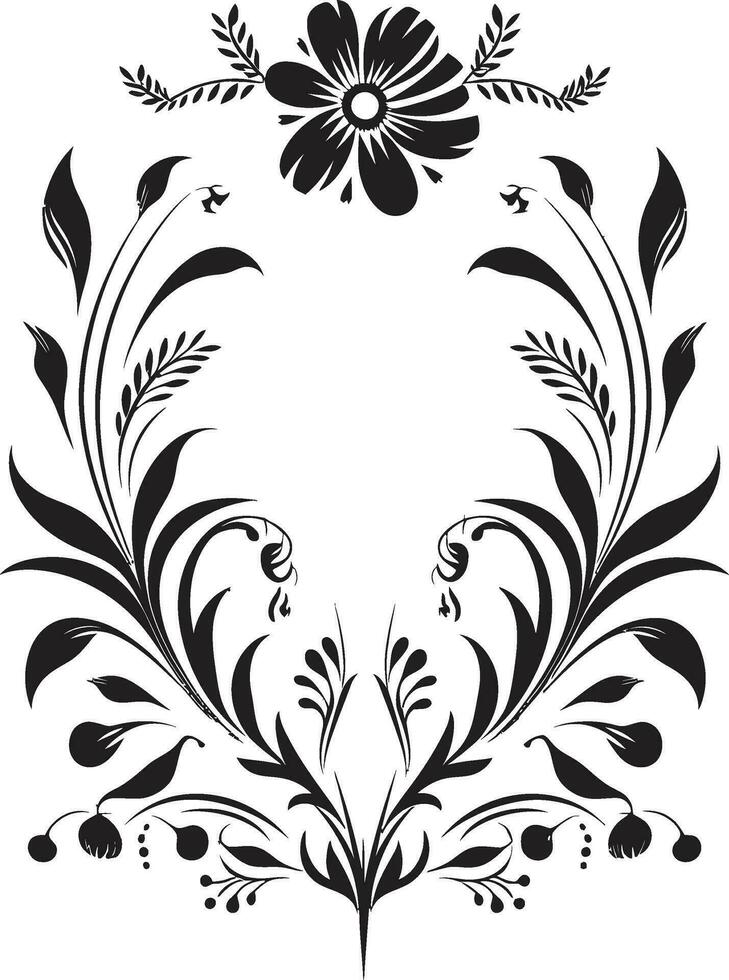 Vector Florals Geometric Tile Design in Black Patterned Petal Grid Floral Vector Icon in Black