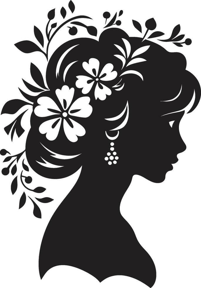 Graceful Floral Silhouette Black Face Emblem Chic Blooms Persona Woman Vector Design