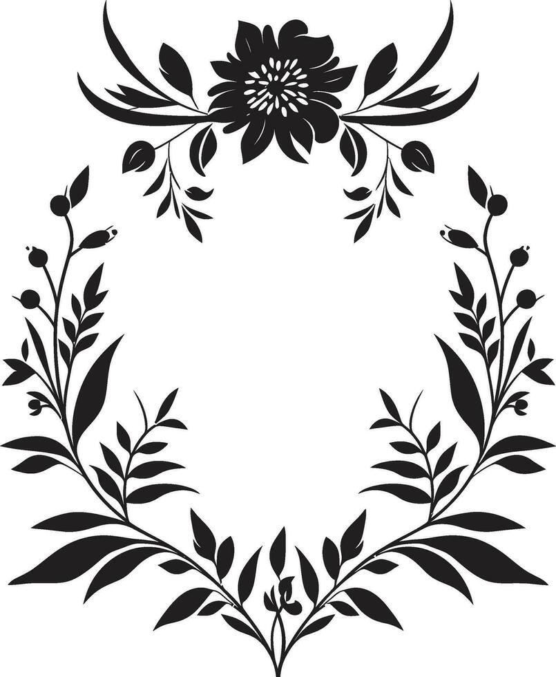 Gothic Floral Encircle Decorative Black Icon Harmonious Petal Flourish Black Frame Logo vector