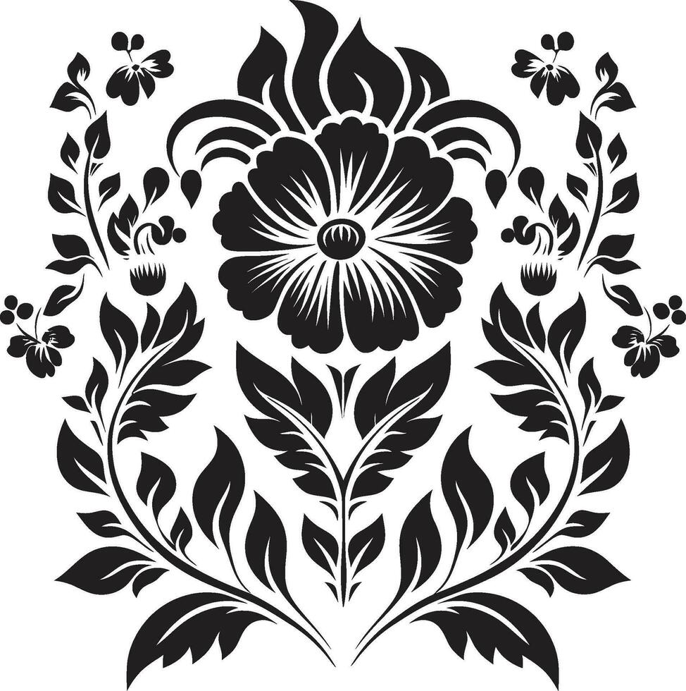 Patterned Geometry Geometric Floral Icon Floral Symmetry Unveiled Black Tile Design vector