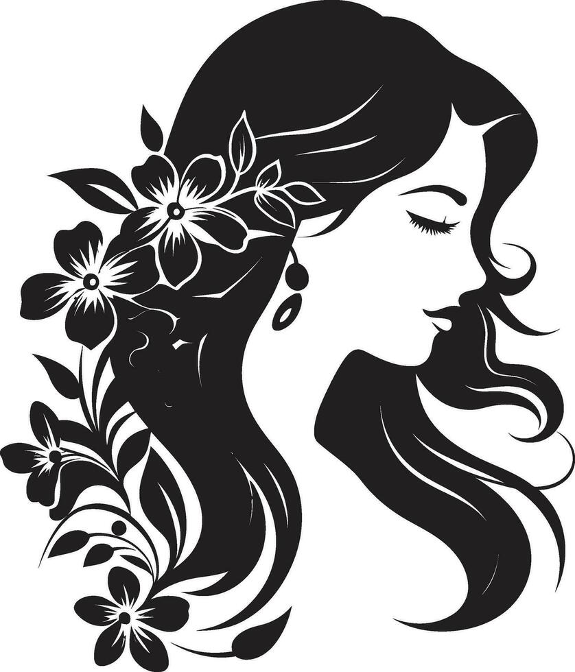 limpiar floral belleza negro mano dibujado icono caprichoso femenino resplandor vector icono