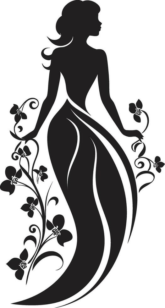 Abstract Flora Fusion Black Artistic Face Emblem Elegant Botanical Glamour Vector Woman Icon