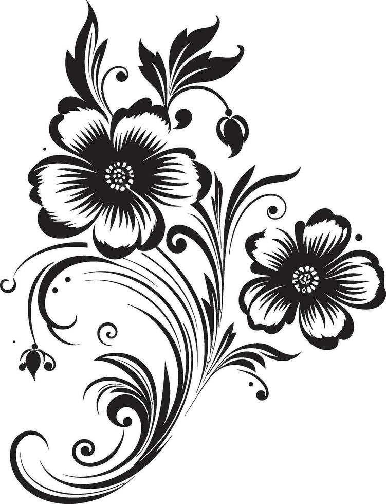 Intricate Blossom Accents Black Design Element Enchanting Botanical Illustrations Iconic Vector