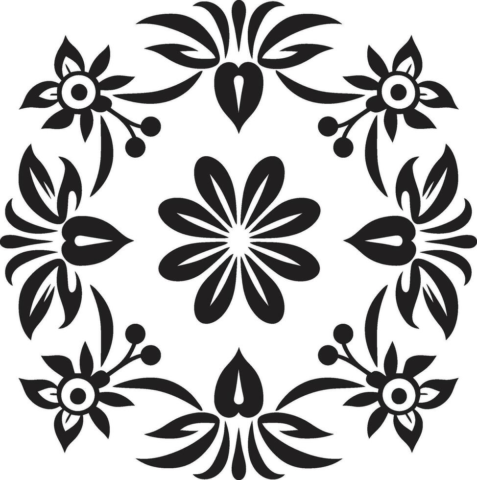 Abstract Botanics Black Vector Floral Pattern Symmetry in Tiles Geometric Black Icon