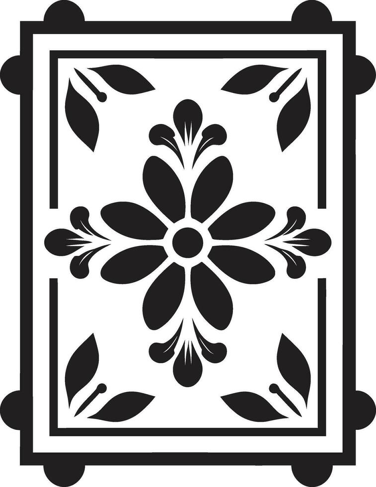 Tessellated Blooms Geometric Tile Logo Structured Florals Black Vector Icon Design