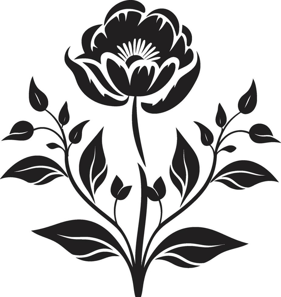 Vintage Inked Florals Noir Vector Logo Sketches Artisanal Petal Craft Hand Drawn Black Floral Iconography