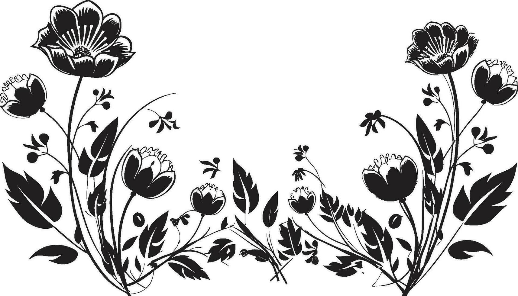 Graphite Floral Essence Ornamental Logo Iconography Noir Blossom Enchantment Inviting Vector Floral Accents