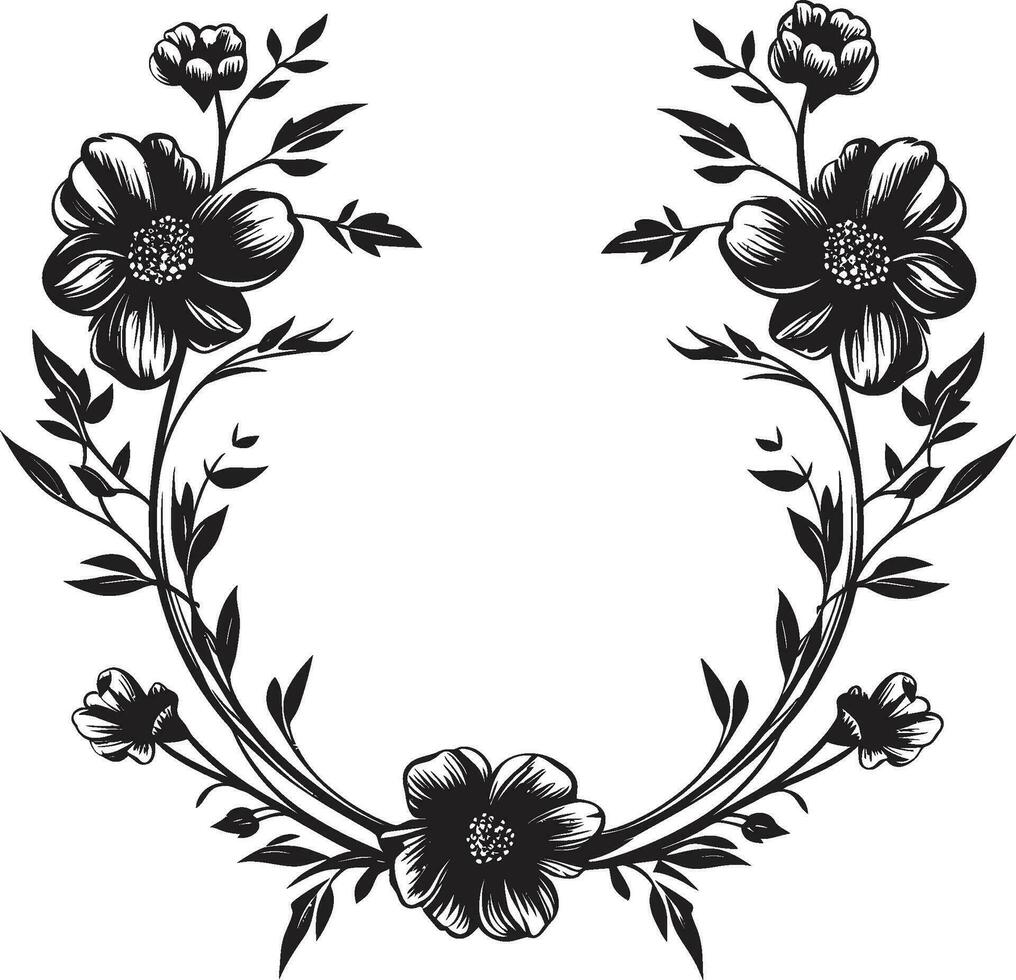 Enchanted Bloom Boundary Black Floral Frame Sophisticated Floral Enclosure Decorative Black Emblem vector