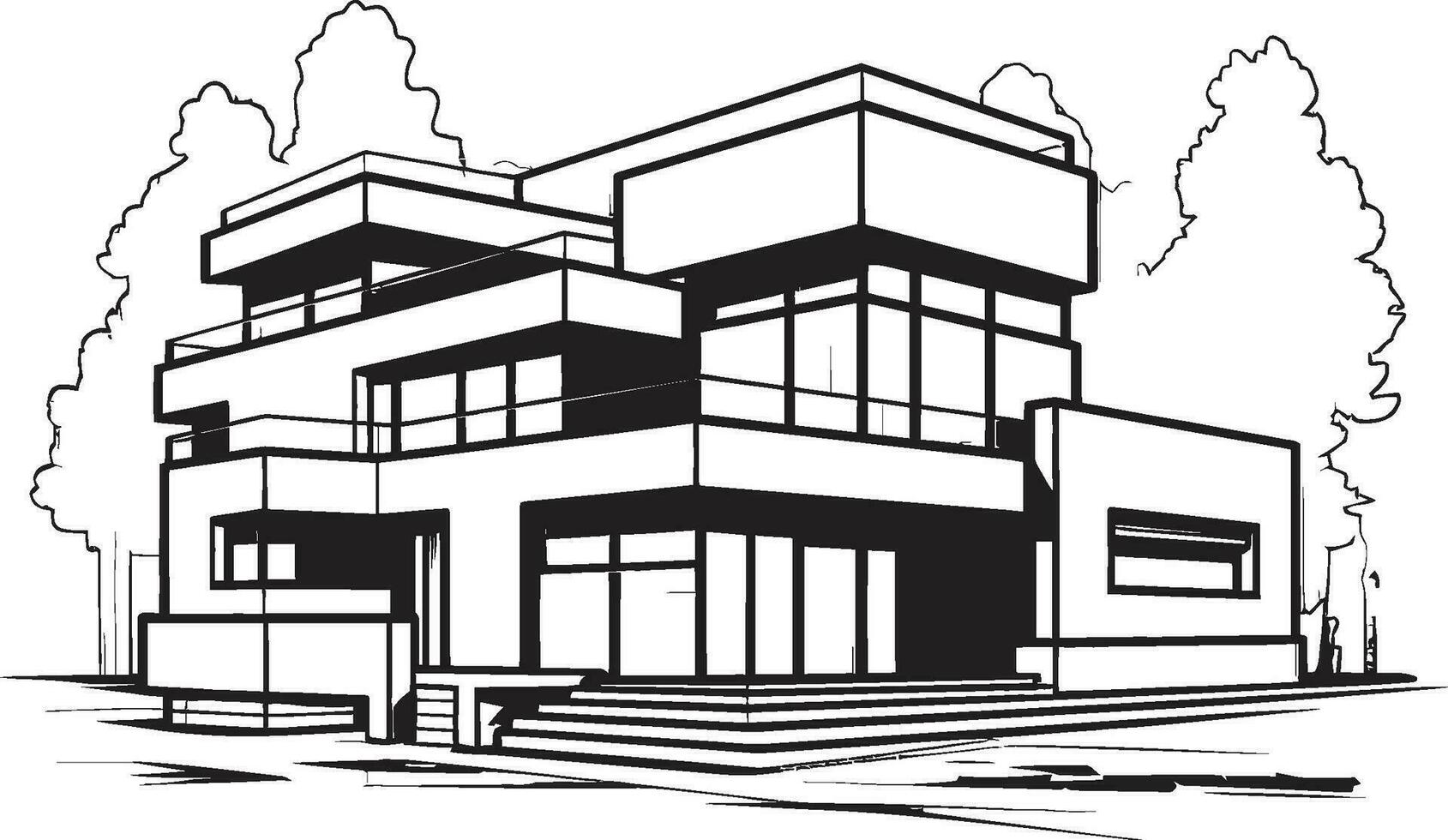 Stylish Cityline Mansion Villa Vector Icon in Urban Sophistication Sleek Urban Dwelling Black Outline Villa Emblem in City Style