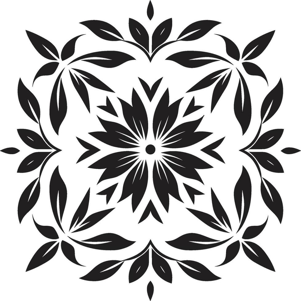 Tessellated Blooms Black Tile Floral Icon Floral Mosaic Patterns Geometric Vector Icon