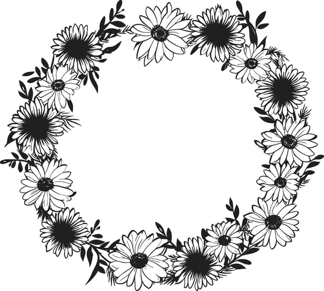 Sleek Floral Frame Daisy Flower Black Logo Intertwined Daisy Petals Black Vector Logo Design