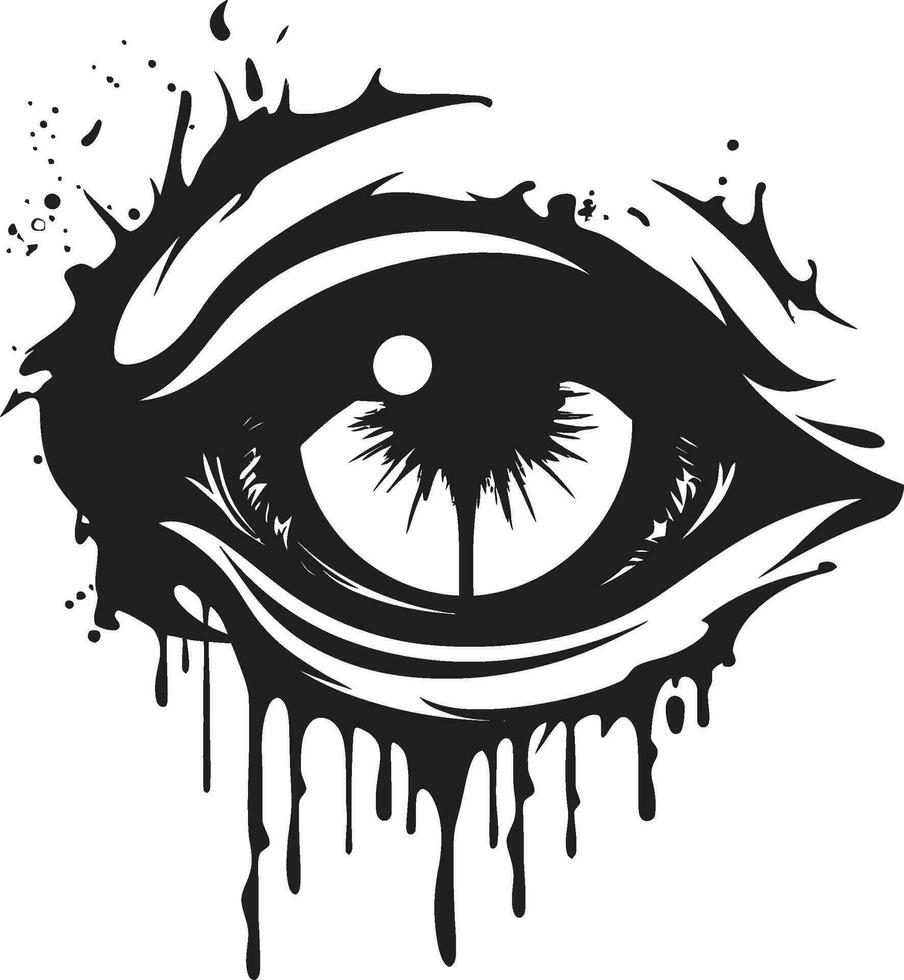 Sinister Gaze Creepy Scary Eye Logo Icon Chilling Zombie Vision Black Vector Design