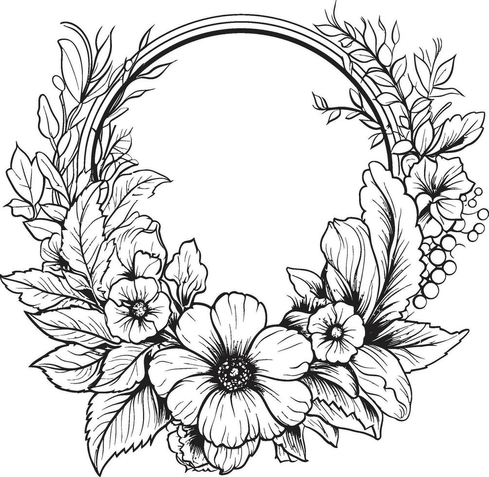 Whimsical Garden Black Vector Logo Icon Lavish Botanics Decorative Floral Frame Design