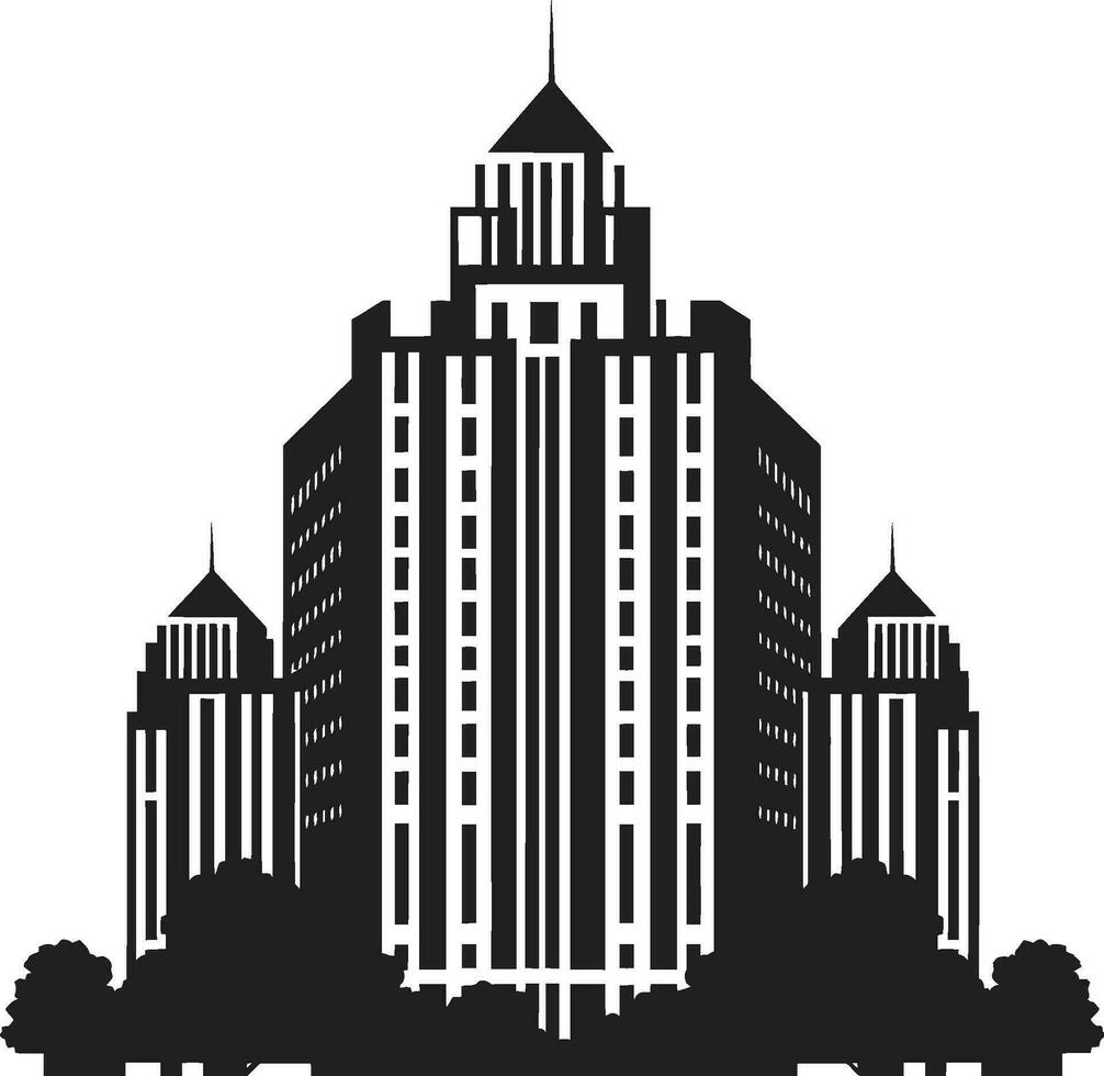 Cityline Symphony Multifloor City Building Vector Icon Metropolitan Dreams Multifloor Cityscape Vector Emblem