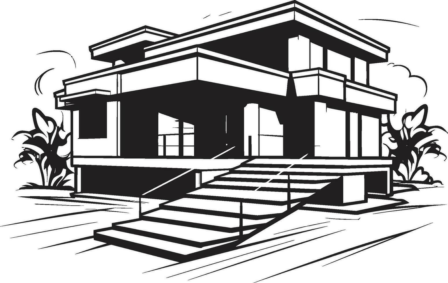 Dual Level Home Vision Duplex House Sketch in Vector Icon Duplex Dwelling Vision Sketch Design Vector Logo Icon
