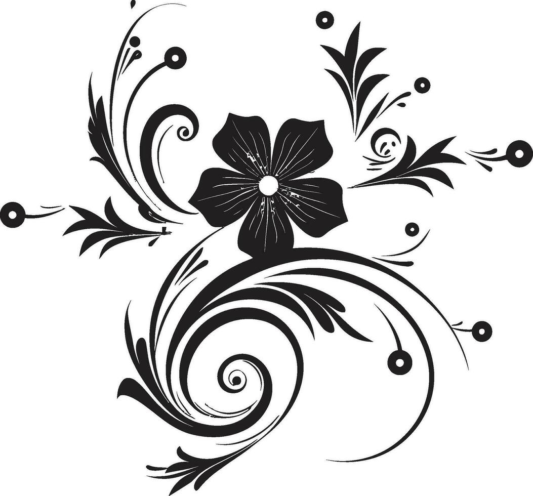 elegante floral impresiones negro vector icono radiante hecho a mano vides icónico logo símbolo