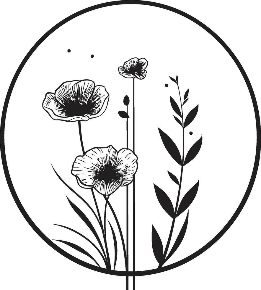 Simplicity in Bloom Handcrafted Noir Logo Emblem Chic Hand Rendered Florals Minimal Black Icon Design vector