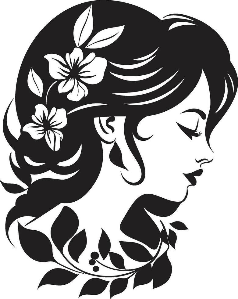 Sophisticated Bloom Aura Handcrafted Emblem Abstract Flora Fusion Black Artistic Face Emblem vector