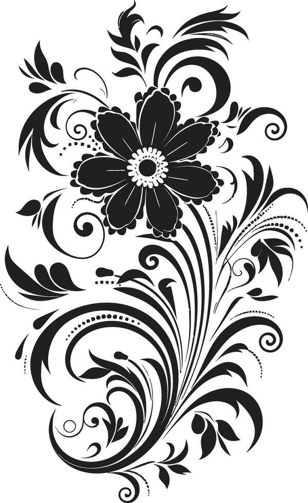 Captivating Floral Elegance Hand Rendered Vector Icon Spirited Bloom Accents Black Design Icon Element