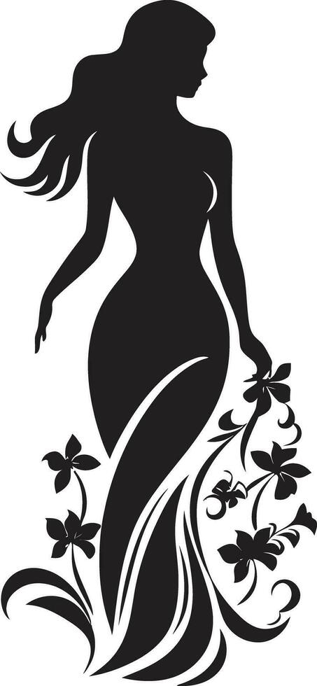 Modern Flower Portrait Black Woman Emblem Artistic Blossom Essence Elegant Vector Face