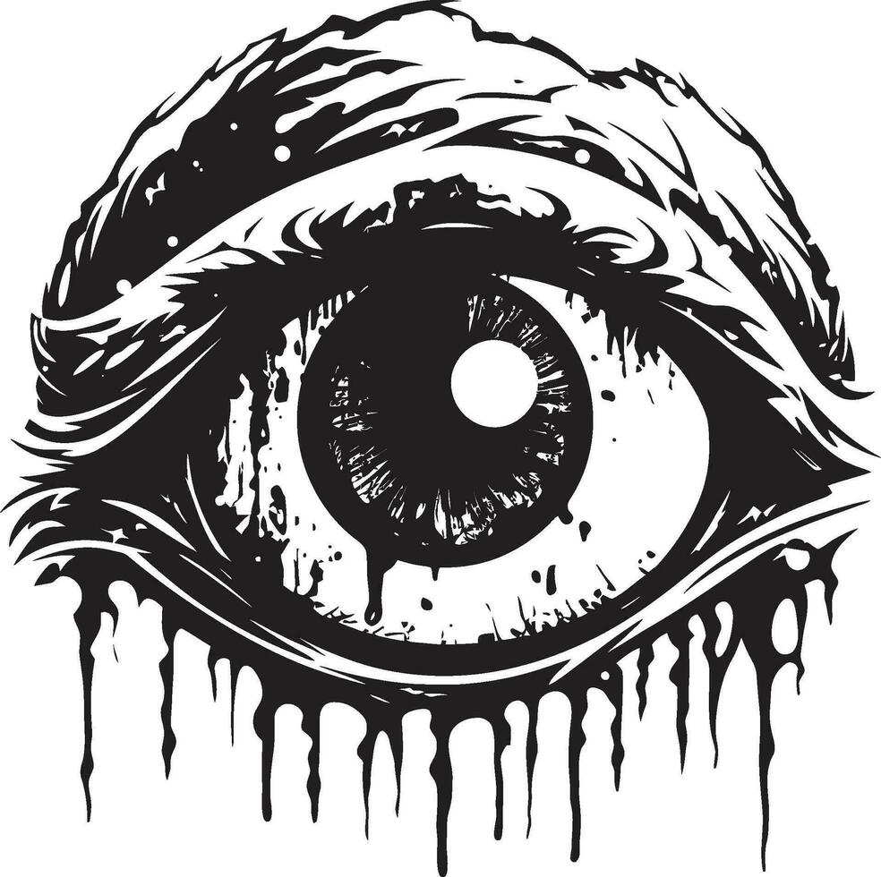 Eerie Unsettling Stare Black Zombie Icon Frightening Zombie Sight Creepy Eye Emblem vector
