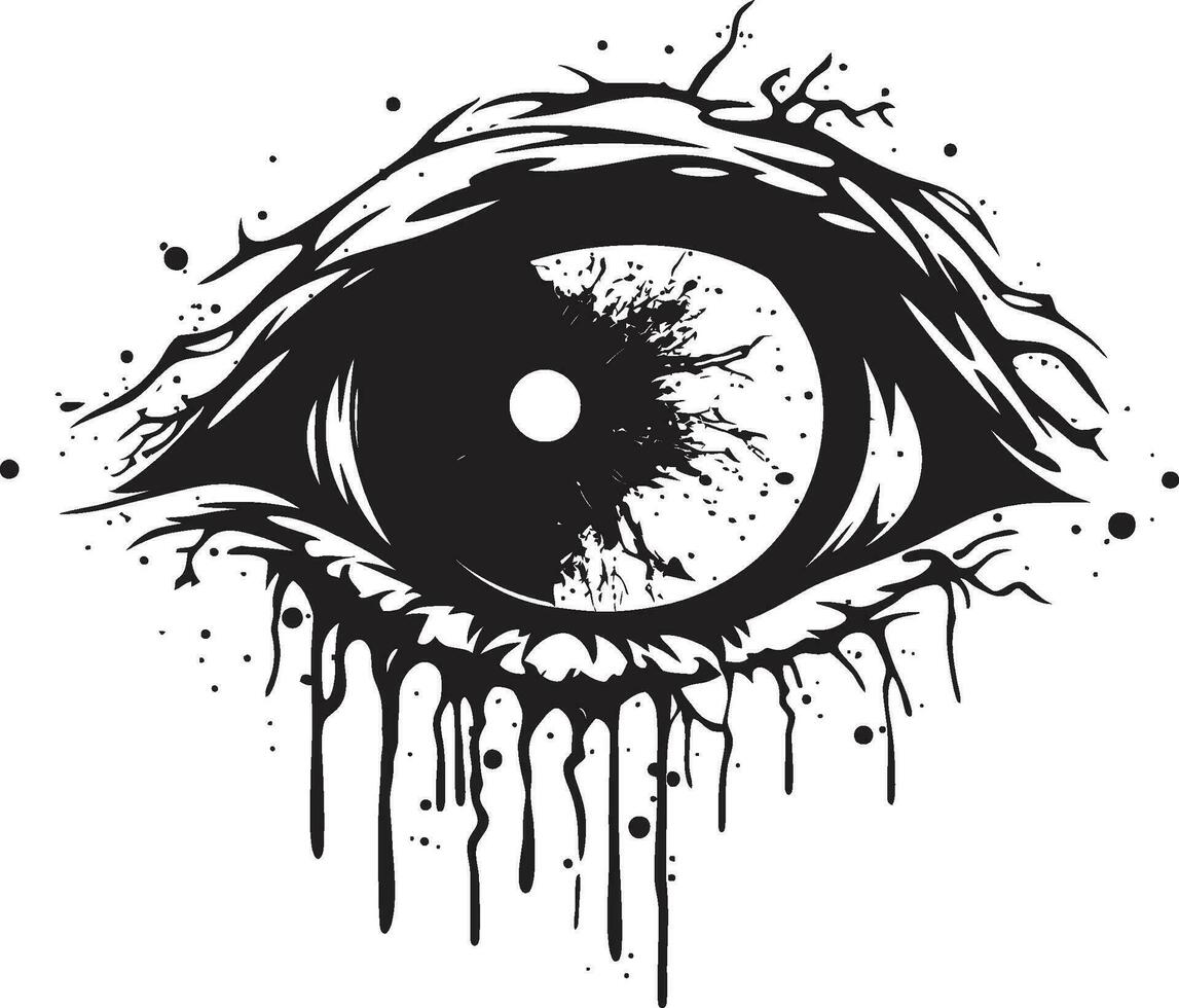 Dreadful Zombie Stare Black Eye Icon Design Creepy Undead Vision Vector Zombie Eye Emblem