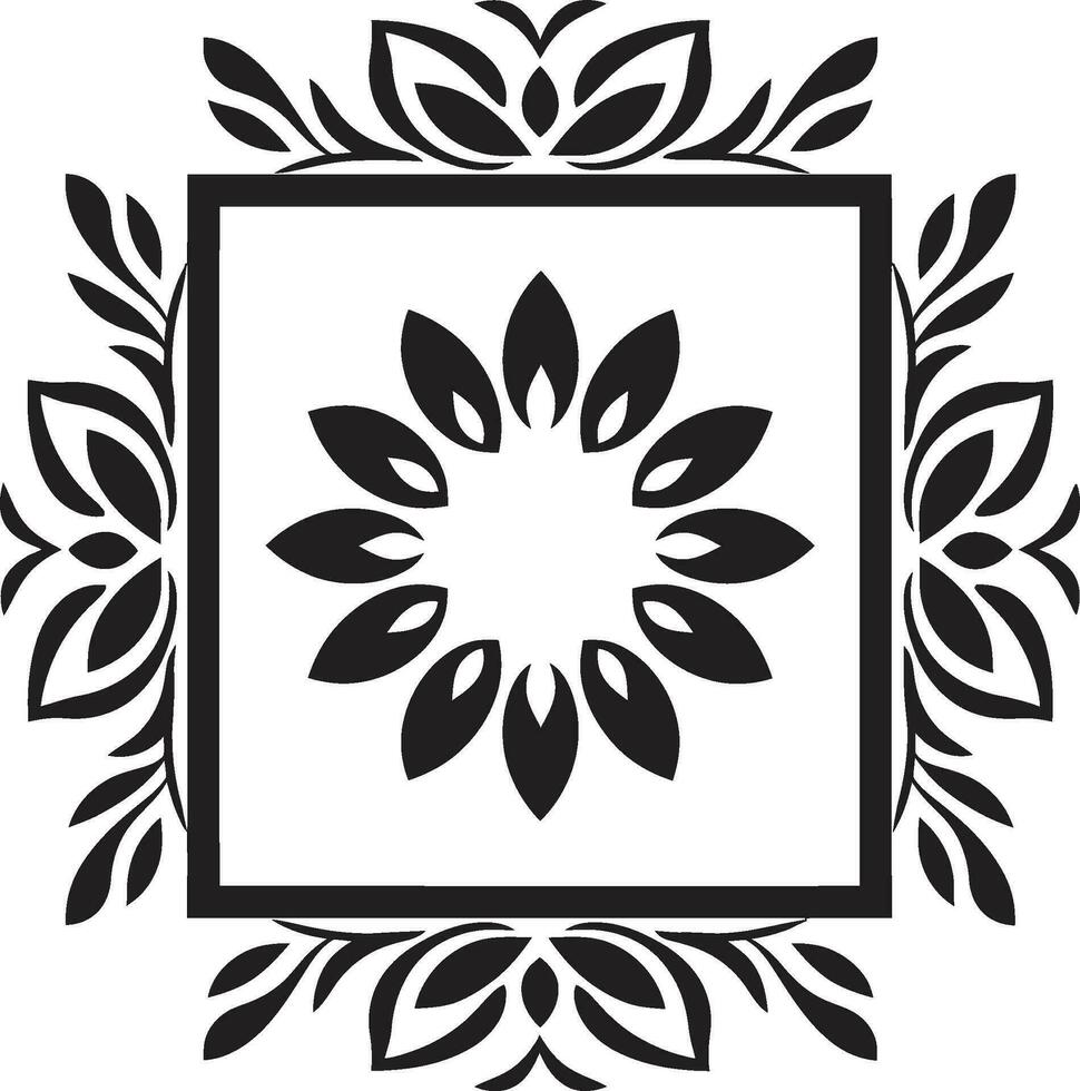 Botanical Tessellations Black Vector Floral Design Petal Patterns Geometric Floral Icon on Black Tile