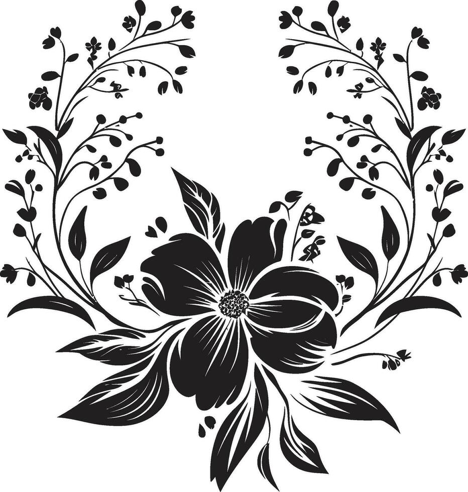 elegante entintado jardín capricho hecho a mano vector logos noir botánico grabados negro vector floral íconos