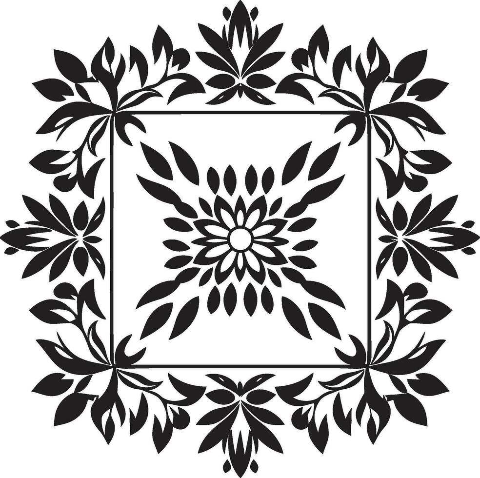 Symmetric Florals Geometric Tile Floral Emblem Elegant Patterns Black Floral Vector Logo