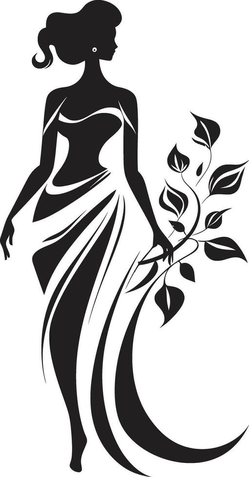 Clean Floral Couture Black Hand Drawn Icon Whimsical Petal Radiance Vector Woman Icon