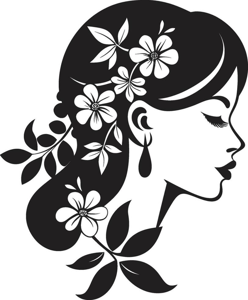 Clean Floral Beauty Black Hand Drawn Icon Whimsical Feminine Radiance Vector Icon