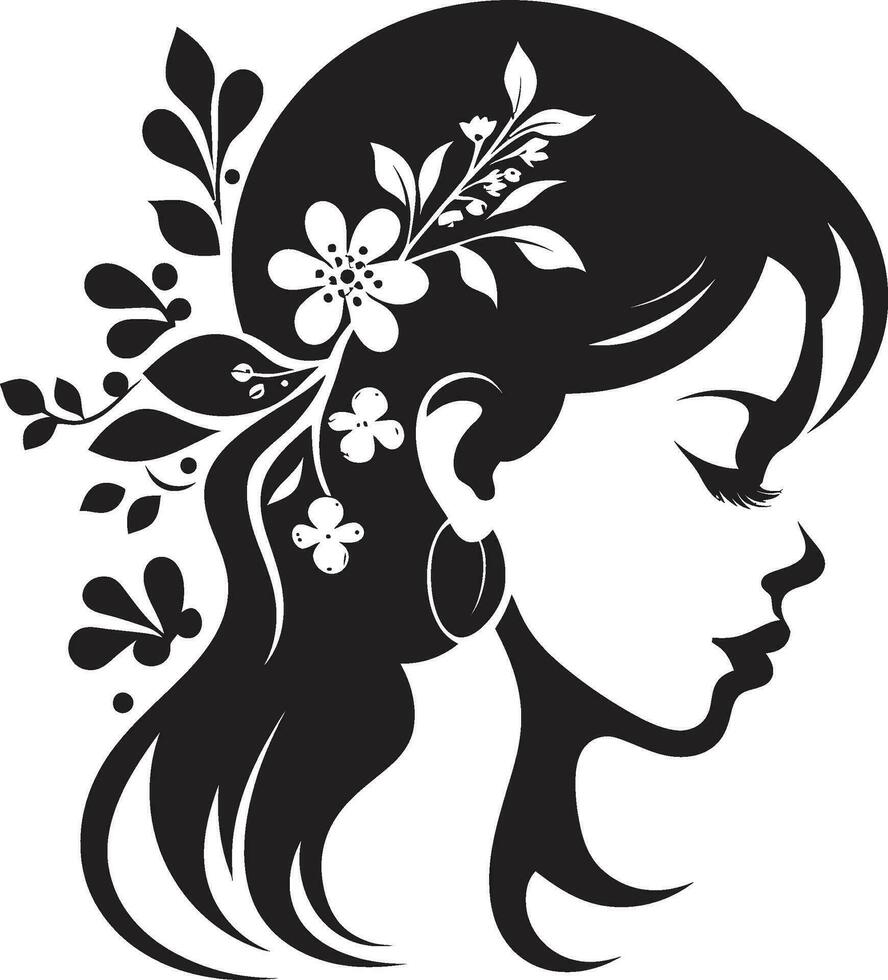 Whimsical Floral Elegance Vector Face Emblem Modern Floral Grace Black Woman Icon Design