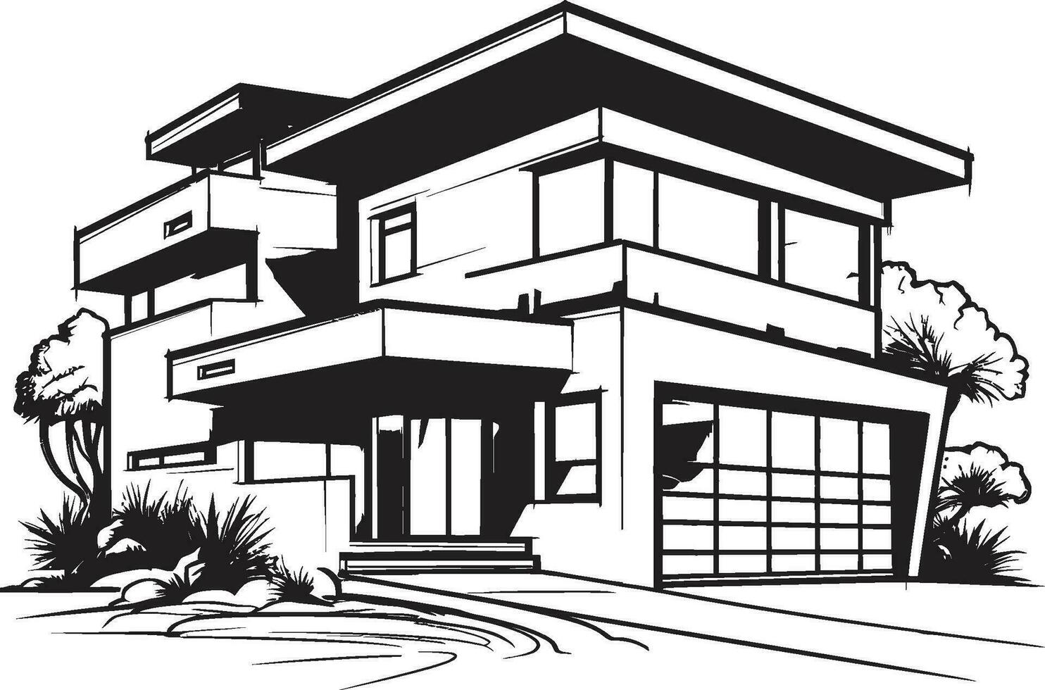 Dual Level Home Vision Duplex House Sketch in Vector Icon Duplex Dwelling Vision Sketch Design Vector Logo Icon