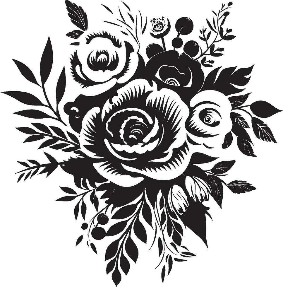 Botanic Bouquet Ensemble Black Vector Logo Ethereal Bloom Fusion Decorative Black Icon Design