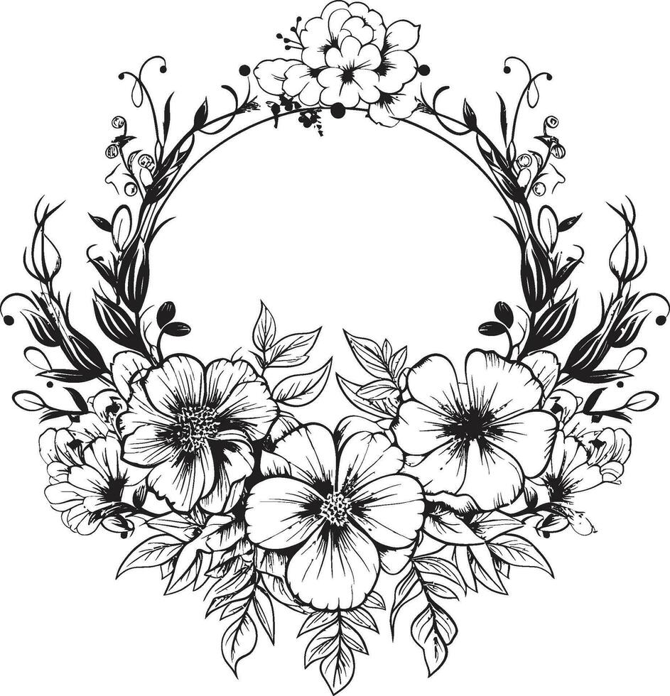 Victorian Vines Intricate Inkwork Blossoming in Black. Art Deco Blooms A Geometric Florish in Timeless Black. vector