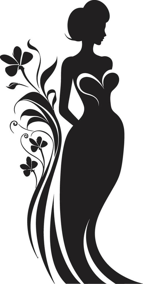 Sophisticated Floral Elegance Handcrafted Woman in Bloom Abstract Flora Fusion Black Artistic Woman Blossom Emblem vector