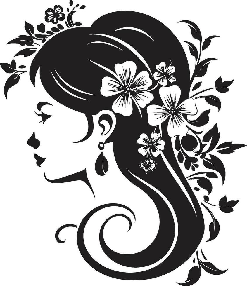 Chic Floral Elegance Black Vector Design Clean Petal Beauty Hand Drawn Woman Emblem