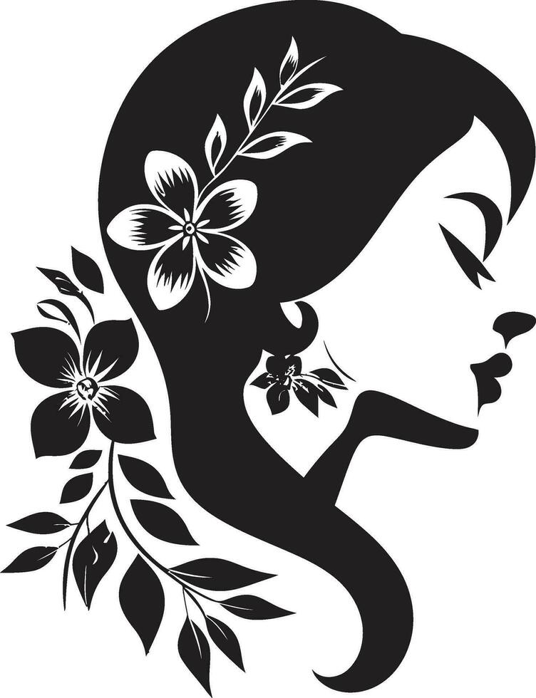 Graceful Floral Silhouette Black Face Emblem Chic Blooms Persona Woman Vector Design