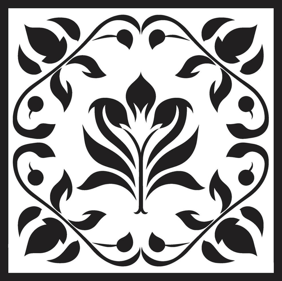 Floral Harmony Black Vector Tile Pattern Abstract Garden Geometric Tile Icon