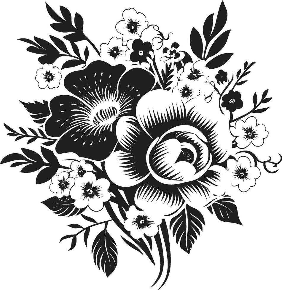 esculpido floración haz decorativo negro logo gótico floral flor negro vector ramo de flores diseño