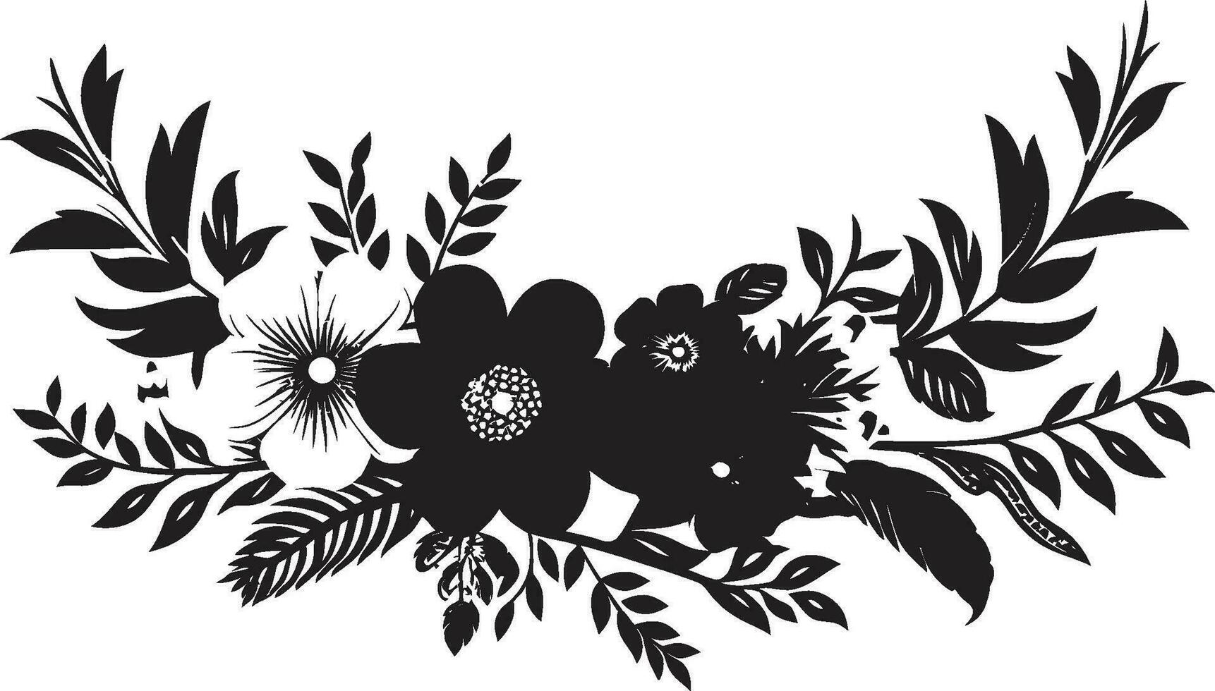 Noir Blossom Silhouettes Invitation Card Floral Icons Ethereal Floral Elegance Ornate Black Vector Logos