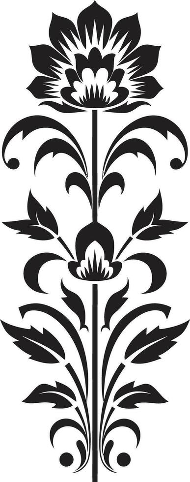 Floral Symmetry Geometric Tile Logo in Black Vector Botanical Tessellations Black Vector Floral Design