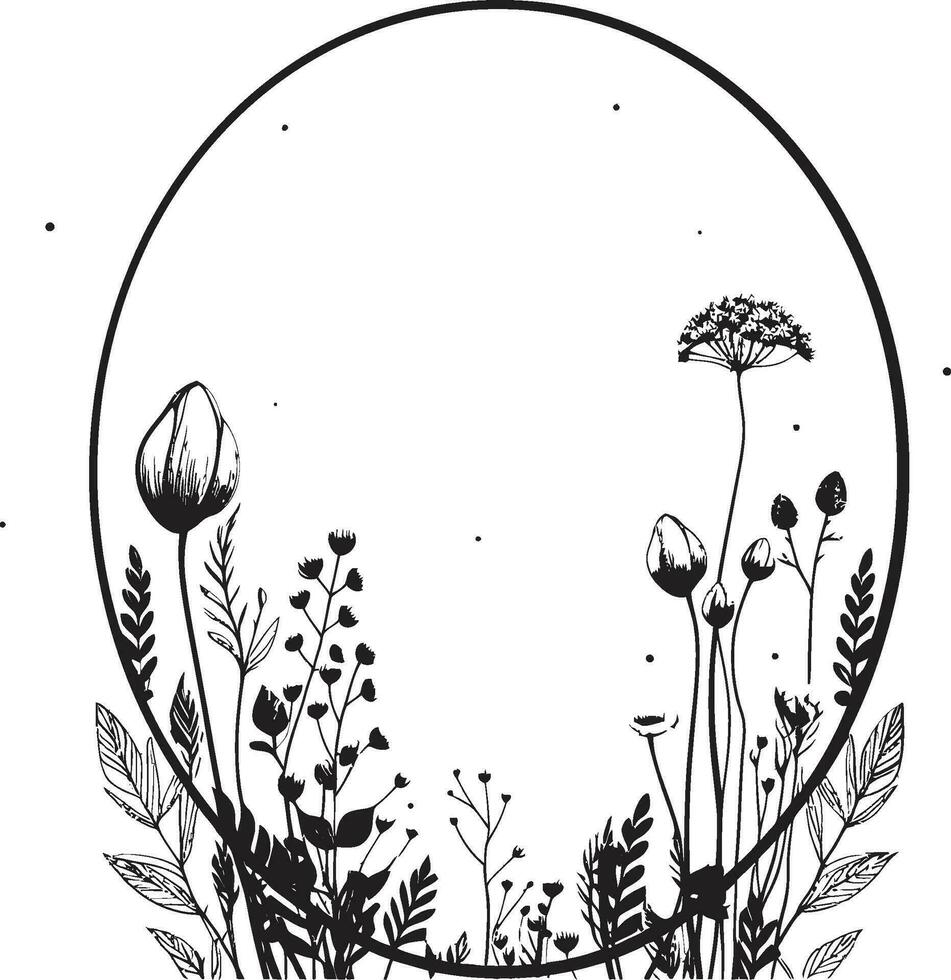 Minimalistic Floral Elements Hand Rendered Emblem Sleek Vector Blooms Black Iconic Emblem