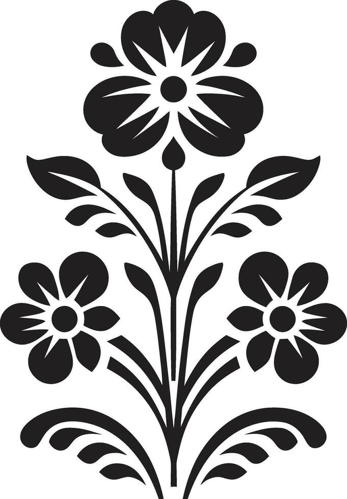 Tessellated Petals Geometric Tile Floral Design Abstract Garden Black Vector Icon with Tiles