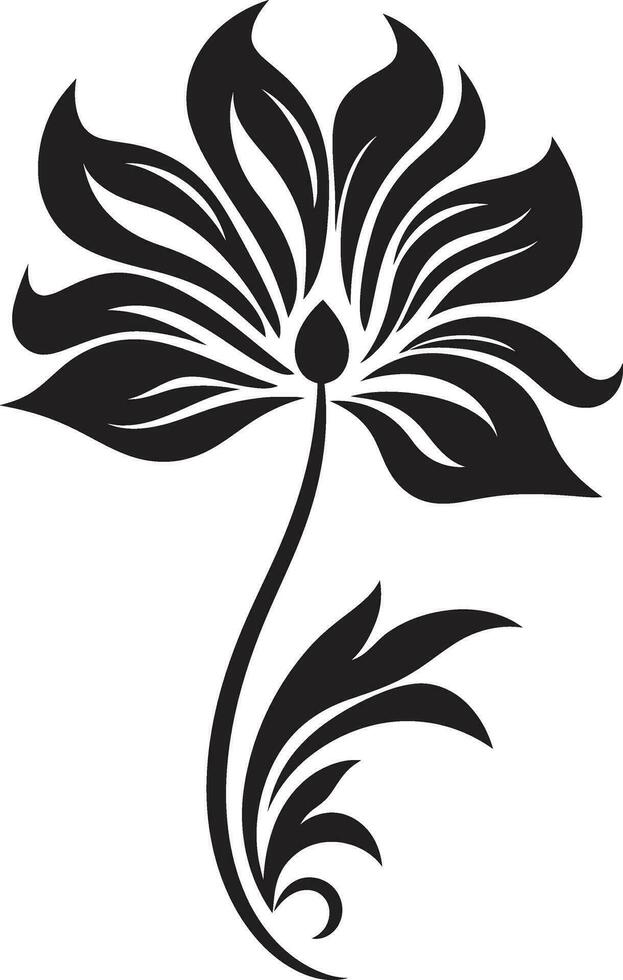 Clean Bloom Essence Single Black Logo Icon Whimsical Artistic Whirl Handcrafted Vector Emblem