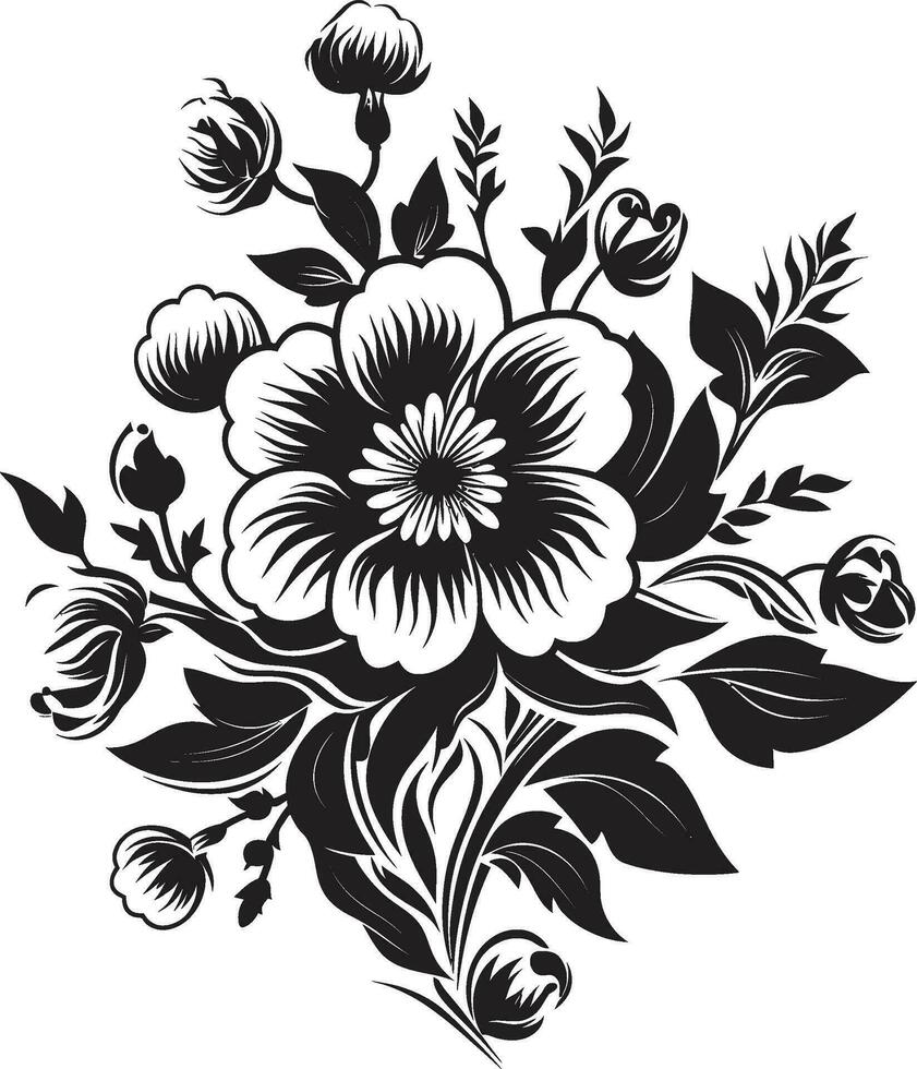 Ethereal Floral Elegance Ornate Black Vector Logos Monochrome Inked Bouquets Invitation Card Decorative Art