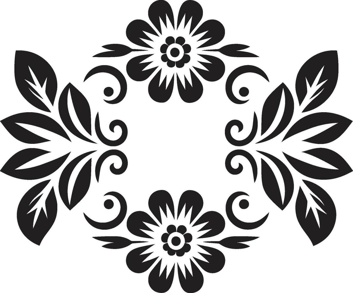 Abstract Petal Symmetry Geometric Vector Floral Geometric Petal Arrangements Black Tile Design