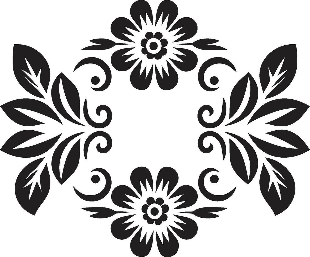 Abstract Petal Symmetry Geometric Vector Floral Geometric Petal Arrangements Black Tile Design